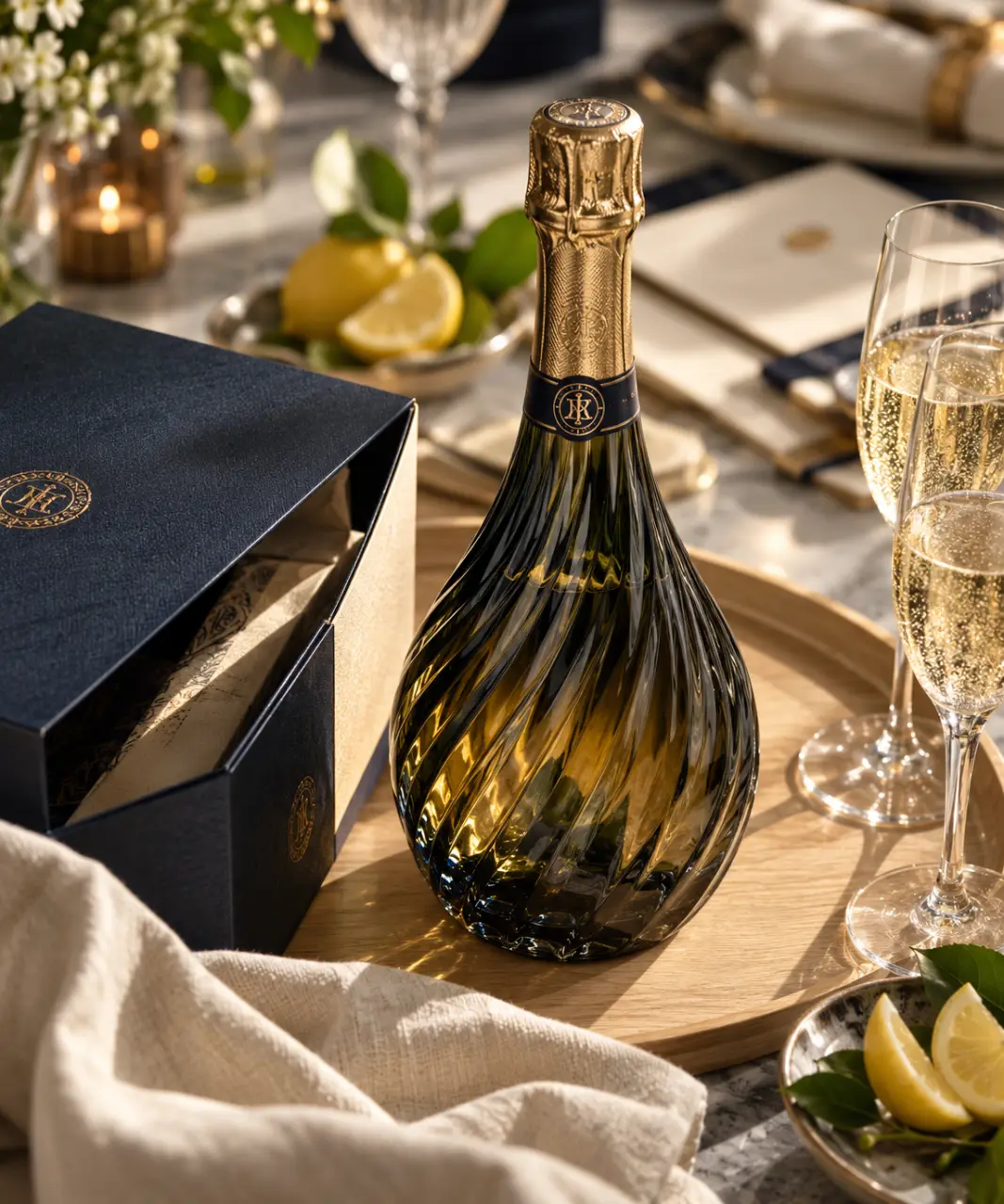 Champagne Tsarine : bouteille iconique et coffret, flûtes