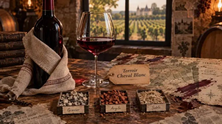Cheval Blanc vin : terroir en bacs de sols, échantillons de parcelles